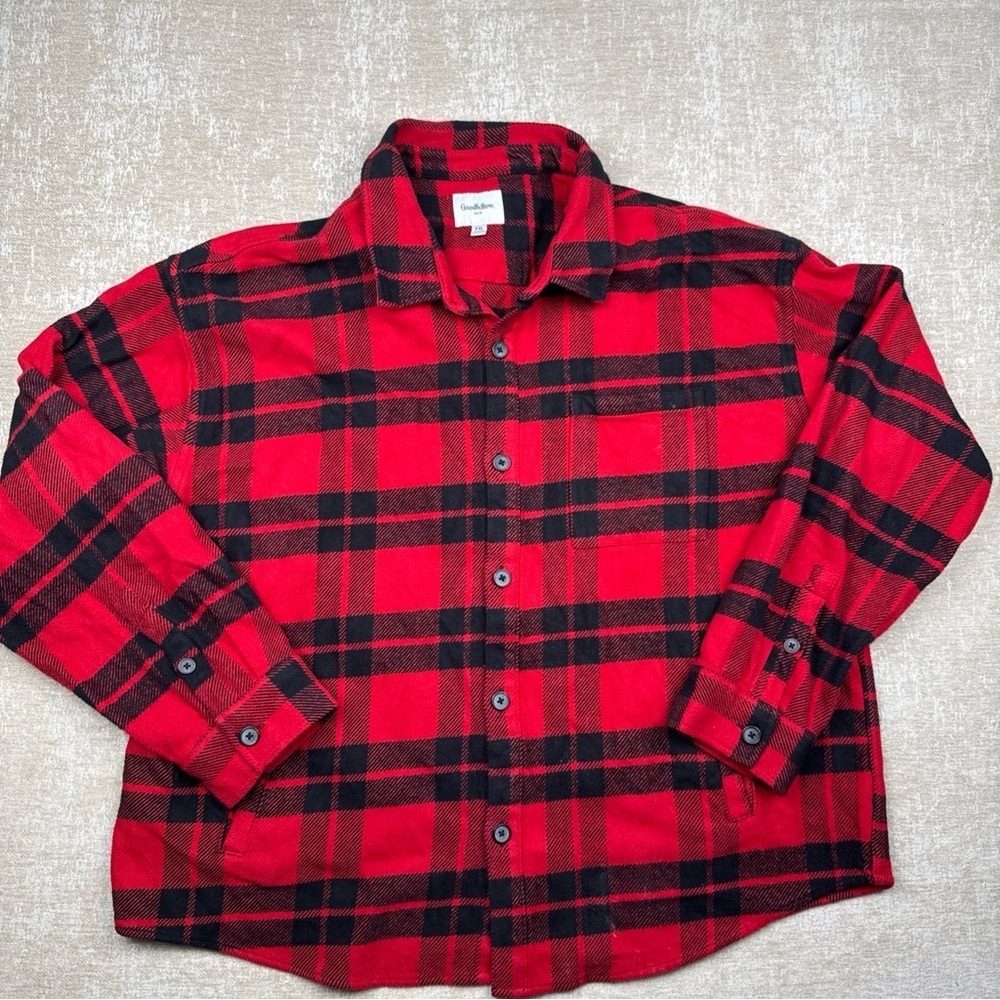 Goodfellow & Co. Men's Button Down Shirt Jacket Red Black Plaid